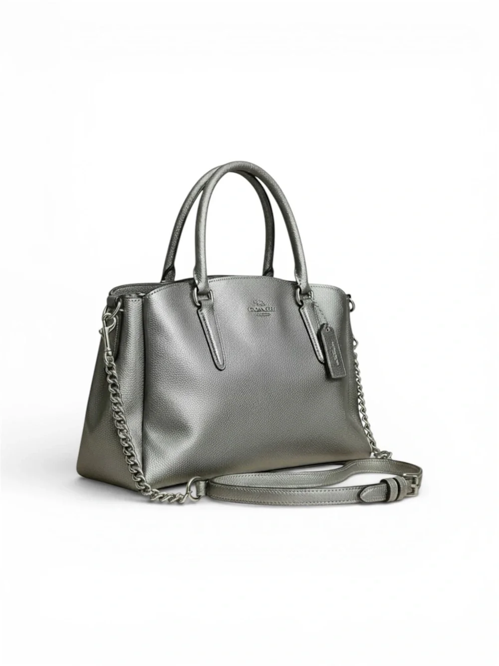 ✨ Coach Mini Sage Silver Metallic Leather Crossbody Satchel EUC